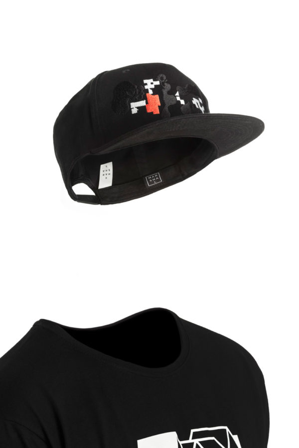 Cotton Unisex Black Snapback with color Pattern