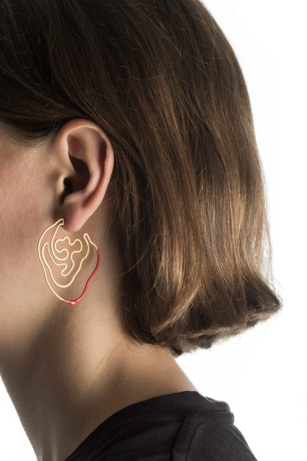 Gold Red Labyrinth Earring hypoallergenic stainless steel