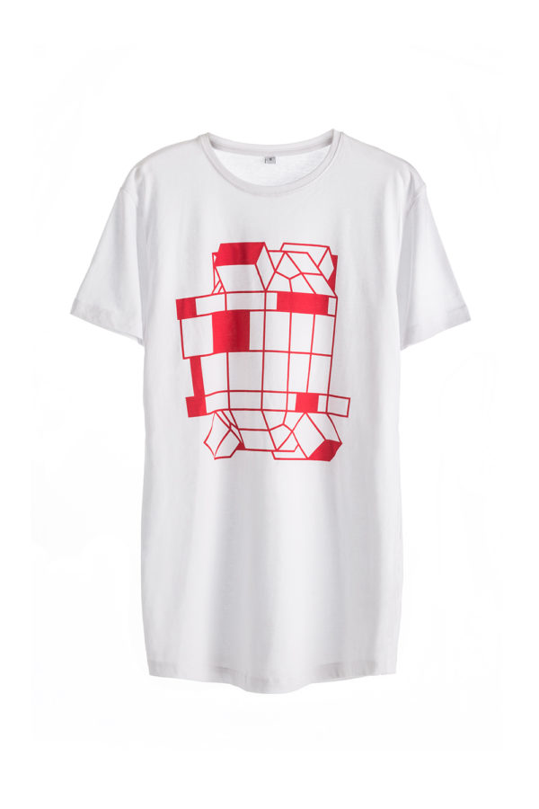 Cotton Man T-shirt with Robot White Red print Short Sleeve