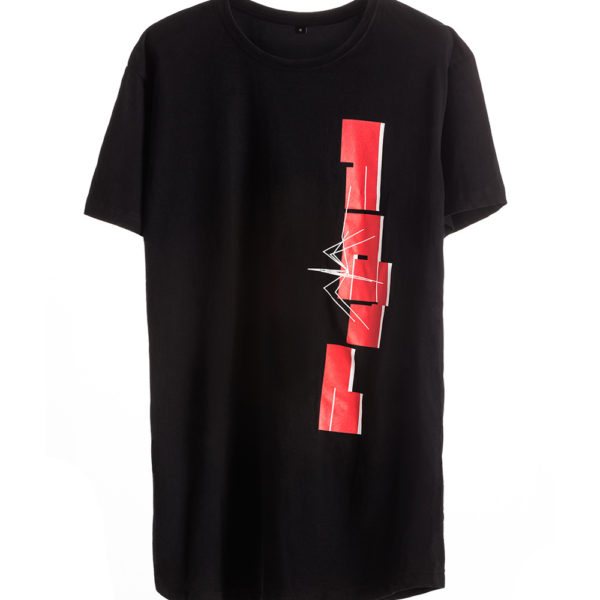 Cotton Man T-shirt Black Short Sleeve with Spider Red Print