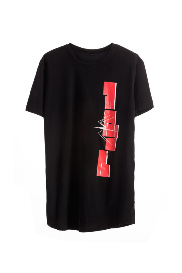 Cotton Man T-shirt Black Short Sleeve with Spider Red Print