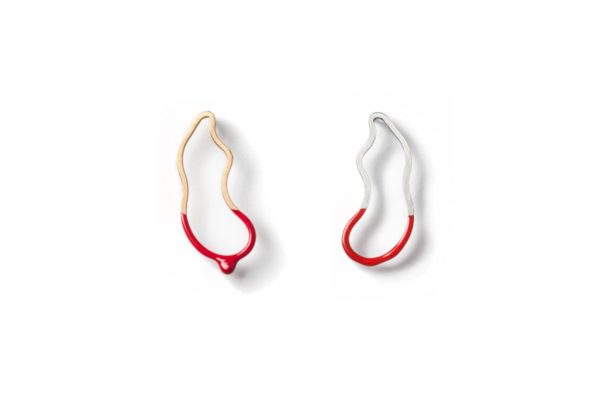 Gold and Silver outline Red Ghost Earring red hypoallergenic stainless steel