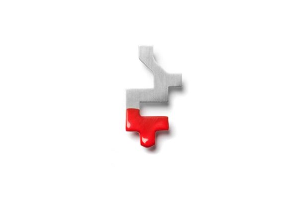 Full Silver Pixel Red Brooch hypoallergenic stainless steel