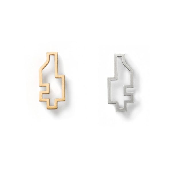 Gold and Silver Big Outline Pixel Earring hypoallergenic stainless steelg