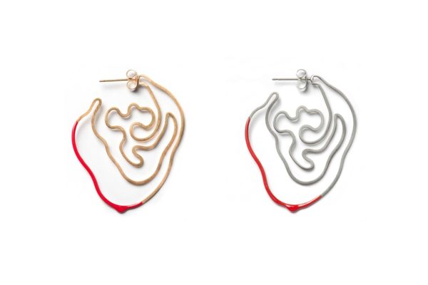 Silver or Gold with Red Labyrinth Earring hypoallergenic stainless steel