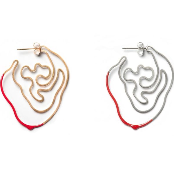 Silver or Gold with Red Labyrinth Earring hypoallergenic stainless steel