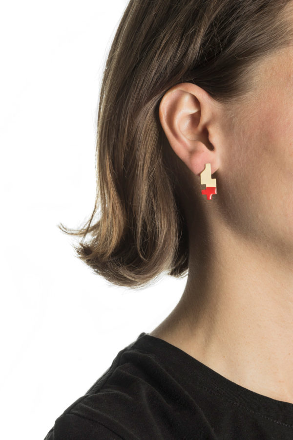 Big Gold Red Pixel Earring